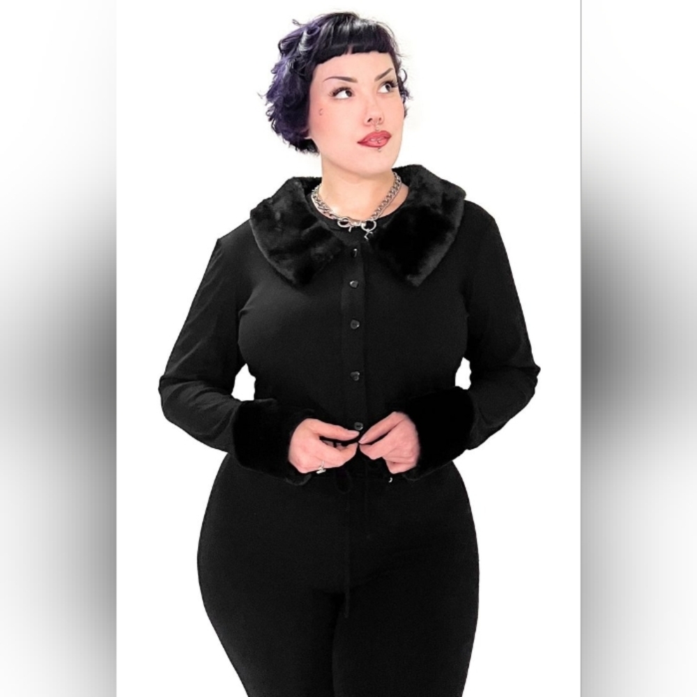 Fuzzy Collared Cardigan